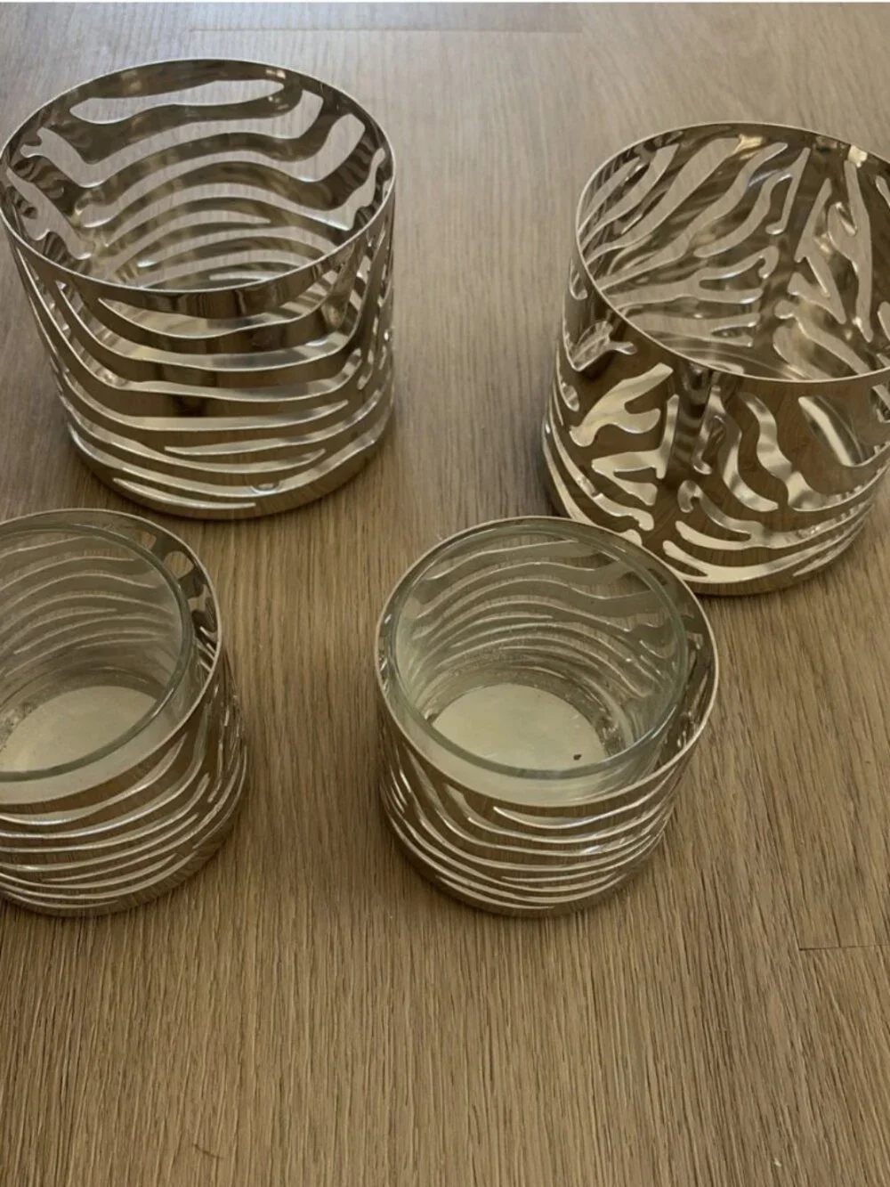 Slatkin Co Bath Body Works Zebra Stripes Silver Candle Holder Rare Set Of 4